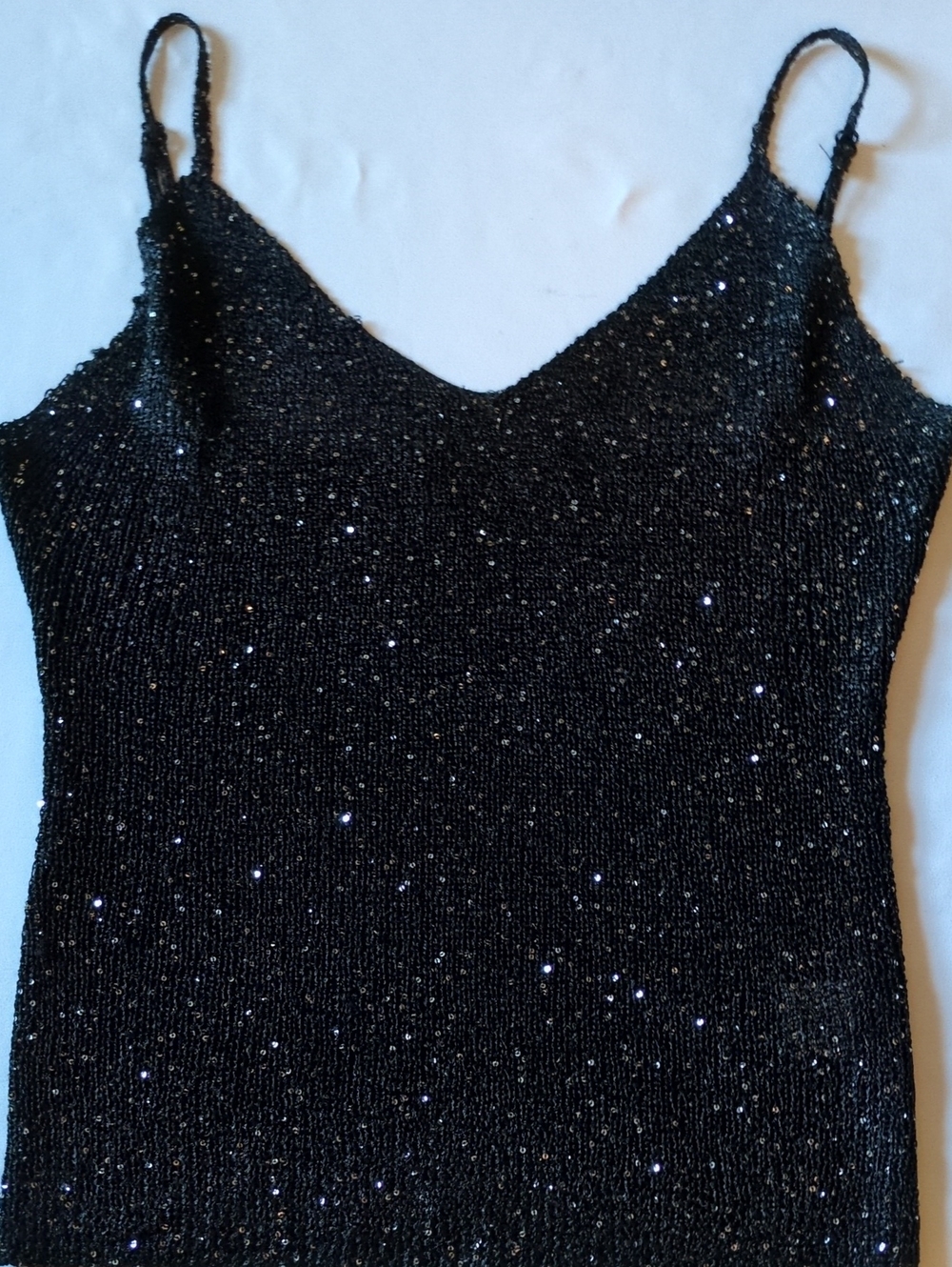 Black Sequin Spaghetti-Strap Women's Tank Top Large Fits Medium